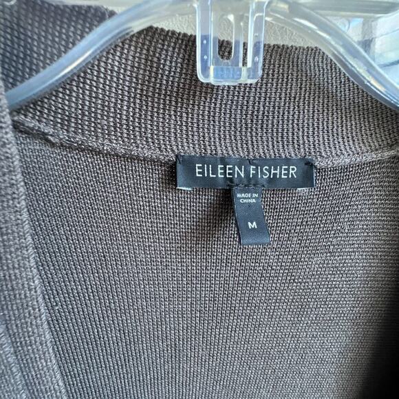 Eileen Fisher M Silk Cotton Knit Cardigan Jacket Open Front Elbow Sleeve - Picture 3 of 8